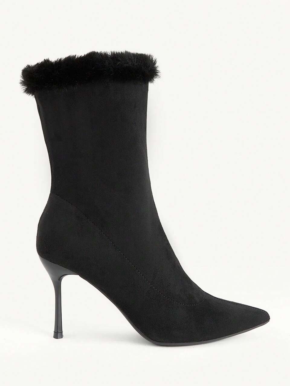 CUCCOO CHICEST Autumn And Winter Pointed Head Thin High Heel Royal Sister Style Black Suede Elastic Short Boots Commuting Dating Shopping Daily Travel