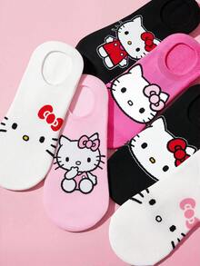 HELLO KITTY AND FRIENDS | SHEIN 6雙女款透氣柔軟船襪隱形襪，襪頭與後跟加強耐磨，四季皆可穿著 - 彩色 - 查看 5
