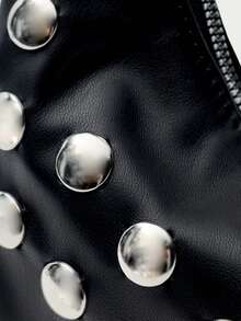 Nöista Black Hobo Shoulder Bag With Silver Stud Detailing, A Curved Silhouette And Adjustable Strap With Zip Closure. - Black - View 9