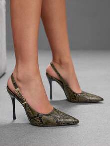 CUCCOO SZL Embossed Pointed Back Thin Heel Sandals, Retro Commuter Adjustable Buckle High Heel Shoes Fall Shoes - 25-34 Army Green - View 5