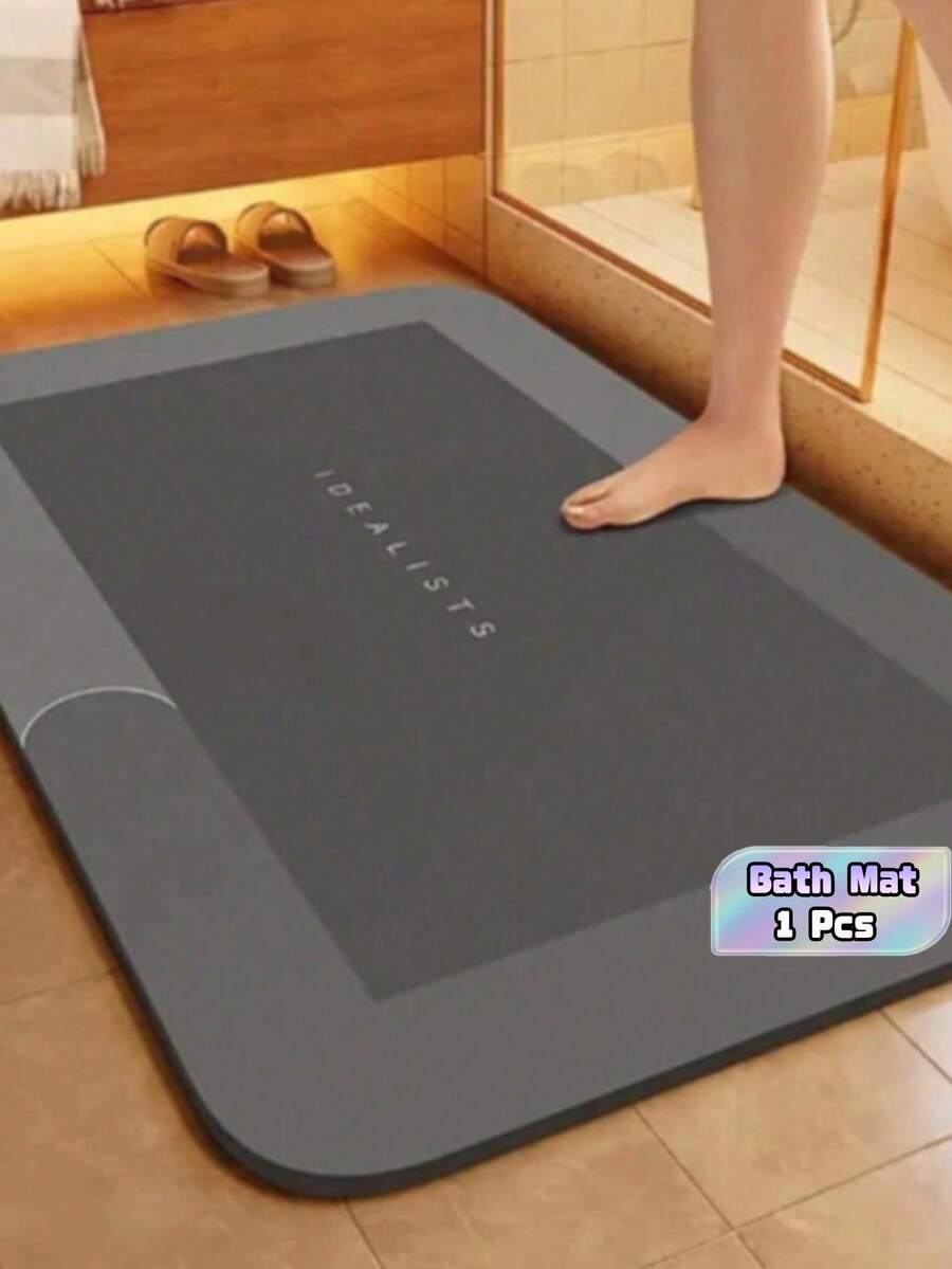 1Pc Super Absorbent Diatomaceous Earth Bath Mat - Quick Dry, Soft, Non-Slip Water Absorbent Floor Mat, Soft & Comfortable, For Bathroom, Shower, Laundry Room, Bedroom, Living Room, Door Mat, Kitchen Mat, Rubber Non-Slip Backing, Easy To Clean - multicolor - View 1