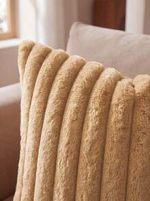 1 Piece, Faux Rabbit Fur Solid Color Pillow Cover, Warm And Comfortable, Suede Texture, Zipper Sealing, No Pillow Core, Suitable For Autumn, Winter And Room Decoration. - Camel - View 5