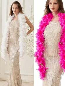 1/2pcs Feather Shawl, DIY Party Costume Accessory, Colorful Feather Shawl Scarf Decoration, Suitable For Birthday Party, Various Holidays And Celebrations, Halloween, Christmas, Racing, Tea Party, New Year's Eve, Concert - multicolor - View 2