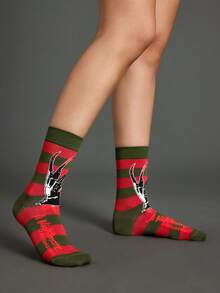 A Nightmare on Elm Street X SHEIN 1雙女款中筒襪，保暖舒適，適合日常穿著 - 混色 - 查看 6