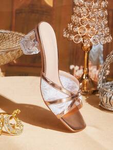 CUCCOO TILAWA Stylish Transparent Special-Shaped Thick-Heeled Women's Slip-On Sandals - Champagne - View 2