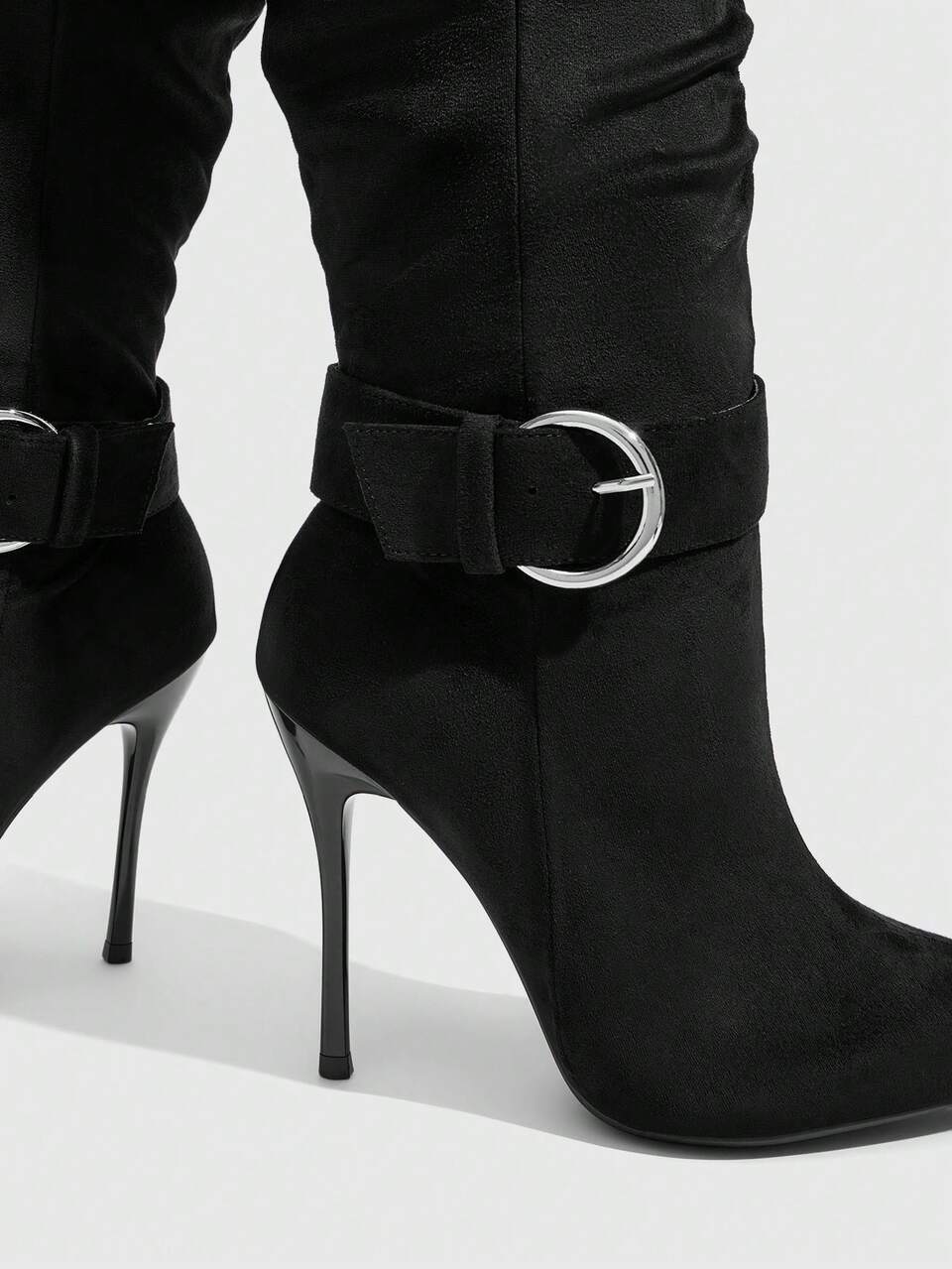 CUCCOO SZL Suede Pleated High Boots For Women, Pointed Heels Piled Boots, Autumn And Winter Street Spice Girl Atmosphere Boots Fall Boots