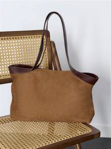 Nöista Suede Tote Bag With Sculptural Folds, Wide Leather Handles And A Soft, Relaxed Silhouette. - Brown - View 1