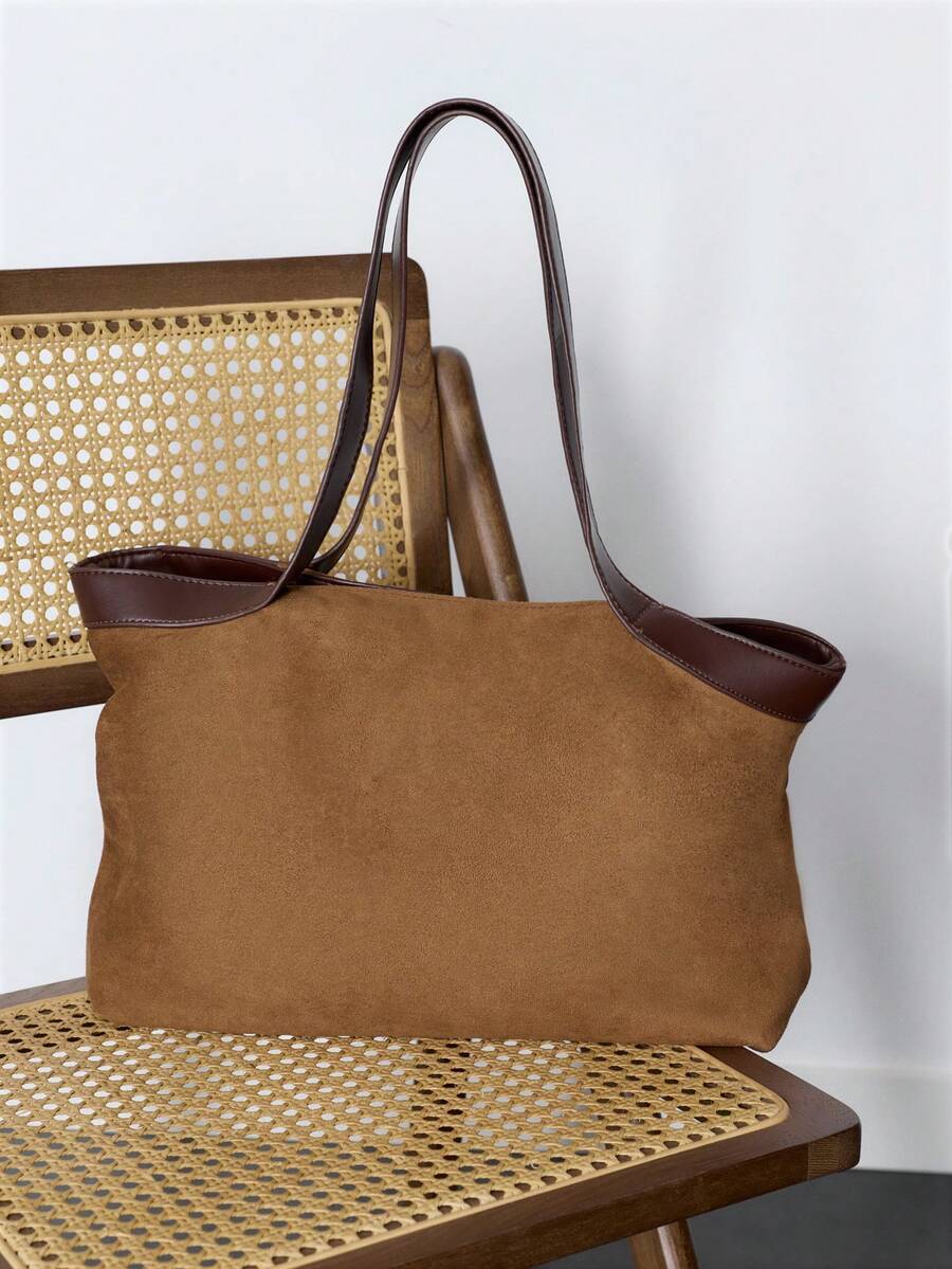 Nöista Suede Tote Bag With Sculptural Folds, Wide Leather Handles And A Soft, Relaxed Silhouette. - Brown - View 1