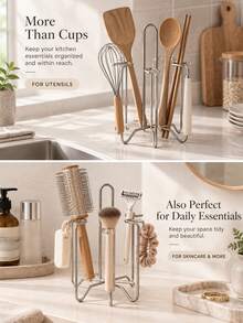 Haus Hana 1pc Stainless Steel Cup Drain Rack, Inverted Cup Rack, Glass Water Cup, Tea Cup Storage Rack, Household Storage Rack - multicolor - View 4