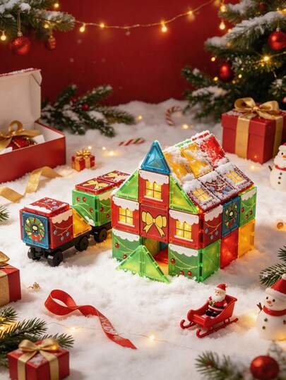 MINKOJA 31/59 piezas Bloques magnéticos con tema navideño, juguetes para niños, juguetes de baldosas magnéticas, juguetes de construcción con elementos navideños de muñeco de nieve, mejores juguetes de regalo para cumpleaños y vacaciones para niños y niñas de 3 años en adelante, colores aleatorios