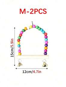 1 cái / 2 cái xích đu hạt màu sắc kèm chuông cho lồng chim, đồ chơi treo nhiều hình dáng cho thú cưng vui chơi - Nhiều màu - Xem 13