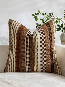 One Piece (No Filler) Bohemian Striped Pillow Cover, Fashionable Retro Luxury Multi-Color Pattern Jacquard Chenille Cushion Cover, Suitable For Daily Home, Sofa, Bed Bedroom, Decorative Pillowcase, Universal In Spring, Summer, Autumn And Winter - Coffee Brown - View 10