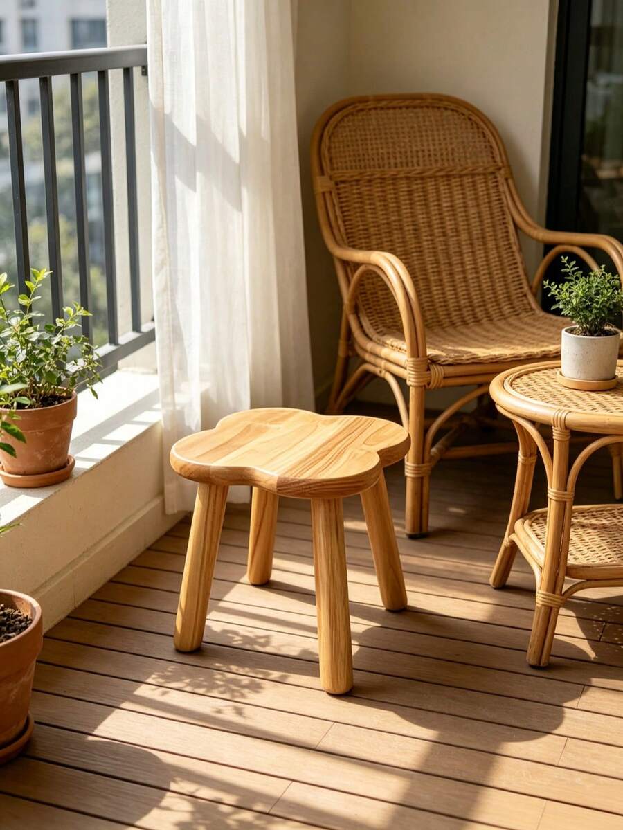 1PC SolidWood Multipurpose Sturdy NonSlip EasyClean SpaceSaving ShoeChanging TeaTableSeat NaturalCloverShape RoundStool Entryway LivingRoom Bedroom Balcony HomeDecor Practical MustHave HotSale - wood color - View 1