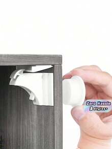 One Set Adhesive Magnetic Cabinet Locks, Easy Installation In Seconds, No Screws Or Drilling Required, Invisible Locks For Cabinets & Drawers - White - View 1
