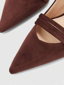 CUCCOO BIZCHIC Sepatu hak tinggi wanita berujung lancip, sepatu hak tinggi serbaguna untuk bepergian dan pemakaian sehari-hari. - Suede coklat tua - View 6