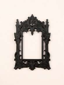 1PC Standard Size Vintage Gothic Carved Skull Church Arch Wall Decor Frame With Distressed Dark Ornate Finish Detailed Sculptural Relief Design Hanging Mirror Frame Ornament For Halloween Spooky Atmosphere Living Room Bedroom Office Entryway - 1PC - View 11