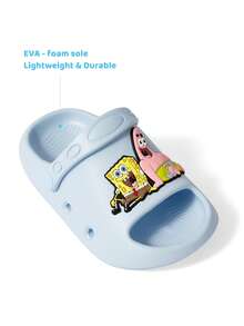 SpongeBob SquarePants | SHEIN 可愛卡通兒童拖鞋，適合幼兒與兒童，EVA材質，適用於居家浴室、游泳池、海灘等 - 淺藍色 - 查看 2