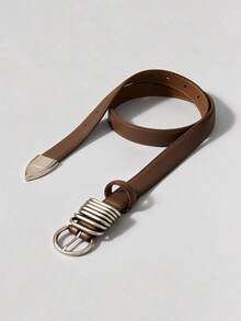 Ontre Women Fashionable Brown Metal Buckle Belts - Coffee - View 2