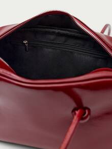 Nöista Burgundy Leather-Effect Shoulder Bag With Double Handles, Glossy Finish And Double Zip Compartments. - Burgundy - View 10