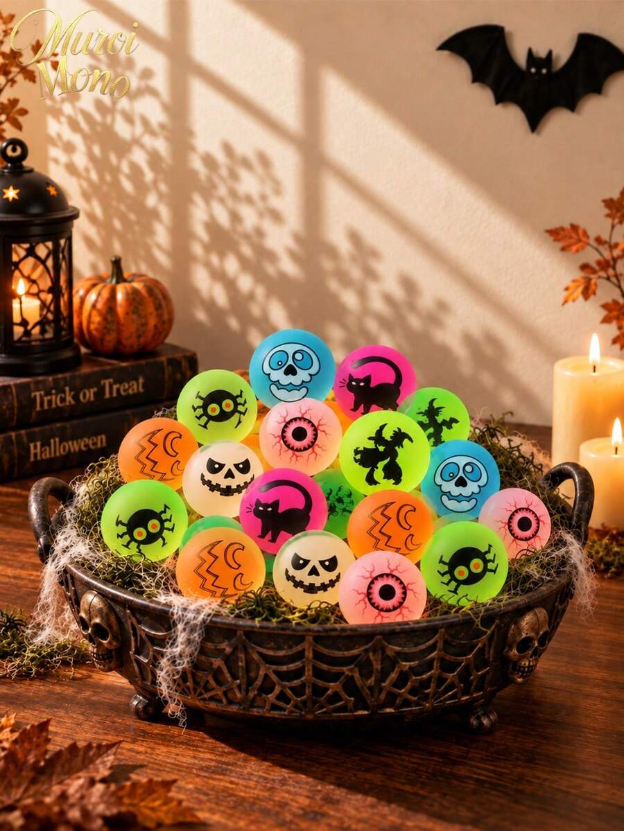 Muroi Mono 2/10/12/15/20/24/25Pcs Random Halloween Glow-In-The-Dark Bouncy Balls, Halloween Party Favors & Decor Props - multicolor - View 1