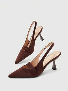 CUCCOO BIZCHIC Sepatu hak tinggi wanita berujung lancip, sepatu hak tinggi serbaguna untuk bepergian dan pemakaian sehari-hari. - Suede coklat tua - View 3