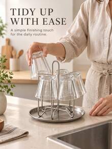 Haus Hana 1pc Stainless Steel Cup Drain Rack, Inverted Cup Rack, Glass Water Cup, Tea Cup Storage Rack, Household Storage Rack - multicolor - View 5