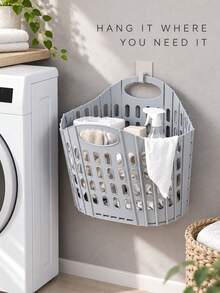 Haus Hana 1pc Foldable Laundry Basket, Multi-Functional Handheld Clothes Hamper, Wall Mountable Dirty Clothes Storage Bin For Bedroom & Bathroom - Multicolor - View 6