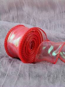 Gradient Iridescent Sheer Organza Ribbon Rolls, 4cm Width, About 9 Meters Per Roll, Shiny Transparent Chiffon Wavy Edge Ribbons For Gift Packaging, Floral Bouquet, Bow Making, Wedding DIY Decor - multicolor - View 9