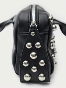 Nöista Black Faux Leather Bowling Bag With Silver-Tone Stud Detailing, Double Top Handles And A Detachable Studded Shoulder Strap. - Black - View 8