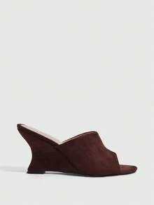 CUCCOO SZL Niche Design Slope Heel Slippers, Leaking Toe Peep Toe High Heel Cool Care, Thin, Versatile Slouchy Outer Wear, Women's Sandals - Coffee Brown - View 2