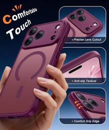 Teckwe 手機殼：奢華磁吸無線充電手機殼，相容 iPhone 18 17 16 15 14 13 12 11 Pro Max Plus Air，磨砂半透明硬殼防震防摔鏡頭保護套，手機配件，簡約設計，耐用材質，高品質手機殼，電子配件 - 酒紅色 - 查看 2