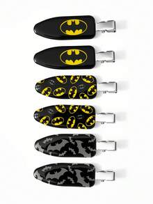 BATMAN X SHEIN 6件組抗皺髮夾，卡通角色與字母圖案，不留痕跡，適合洗臉、化妝、護膚使用 - 彩色 - 查看 5