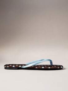 SHEIN Solezae Women Comfortable Polka Dot Print Classic Thong Flat Sandals - brown and blue - View 6