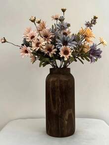 1PC Wooden Vase - Decorative Flower Vase For Home Decor, Rustic Farmhouse Style Centerpiece For Coffee Table Living Room Shelf - multicolor - View 5