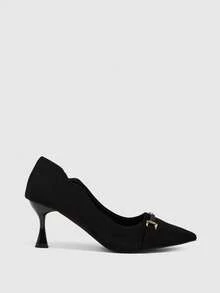 CUCCOO BIZCHIC Women's Shoes Metal Buckle Detail Pointed Toe Stiletto Lightweight Commute Black High Heel Pumps Daily Date Commute Fall Shoes - Black - View 5