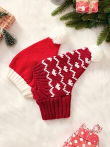 PETSIN 1pc Pet Holiday Style Christmas Wool Hat, Wool Ball Decoration Cat And Dog Universal Holiday Warm Hat, Suitable For Christmas Parties, Holiday Photography, And Holiday Dressing Up - Multicolor - View 2