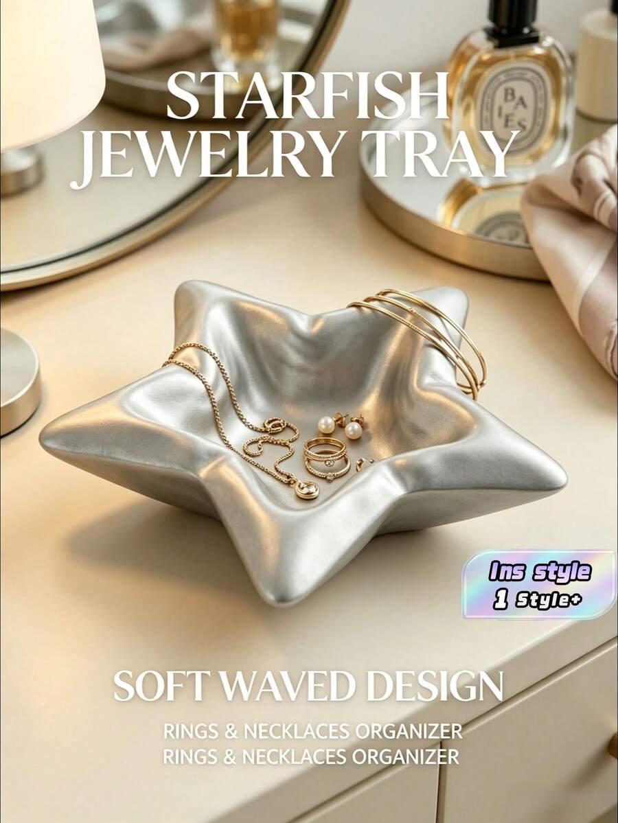 1PC 3D Printed Bubble Star Jewelry Tray Creative Ins Style Accessory Organizer High Aesthetic Gift For Women Home Decor - Silver - View 1
