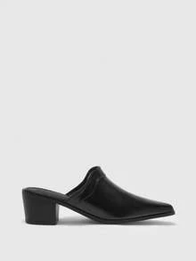 CUCCOO BIZCHIC Spring And Summer Simple Pointed Design Thick Heel Retro Style Black Mules Sandals Commuter Dating - Black - View 2