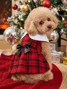 PETSIN 1pc Christmas Red & Black Plaid Pet Dress, Elegant French Style Clothes - many - View 6