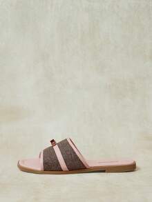 Styleloop Color Matching Square Toe Sandals Women's Summer Wear Flat Bottom Linen Breathable Slouchy Word Drag Holiday Sandals - Dusty Pink - View 3