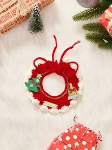 PETSIN 1pc Cat And Dog Universal Christmas Scarf, Hand Crocheted Flower Wreath Pet Bib, Available In Multiple Colors, Suitable For Cats And Small Dogs, Used For Christmas Parties, Holiday Photography, And Holiday Decoration - Multicolor - View 6