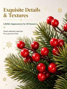 Cirelle 3/5pcs Artificial Christmas Red Berry Stems & Pine Needles | Faux Winter Berry Pine Picks For Holiday Home Decor, Vase Filler & Christmas Tree Decor - Multicolor - View 10