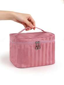 1 pieza Bolsa de almacenamiento de cosméticos portátil de gran capacidad para mujer, crucero, avión, regalo de vacaciones - Rosa - Ver 4