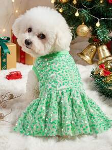 PETSIN Christmas Sequin Princess Dress Suitable For Cats & Dogs, Party Sparkly Skirt - Mint Green - View 1