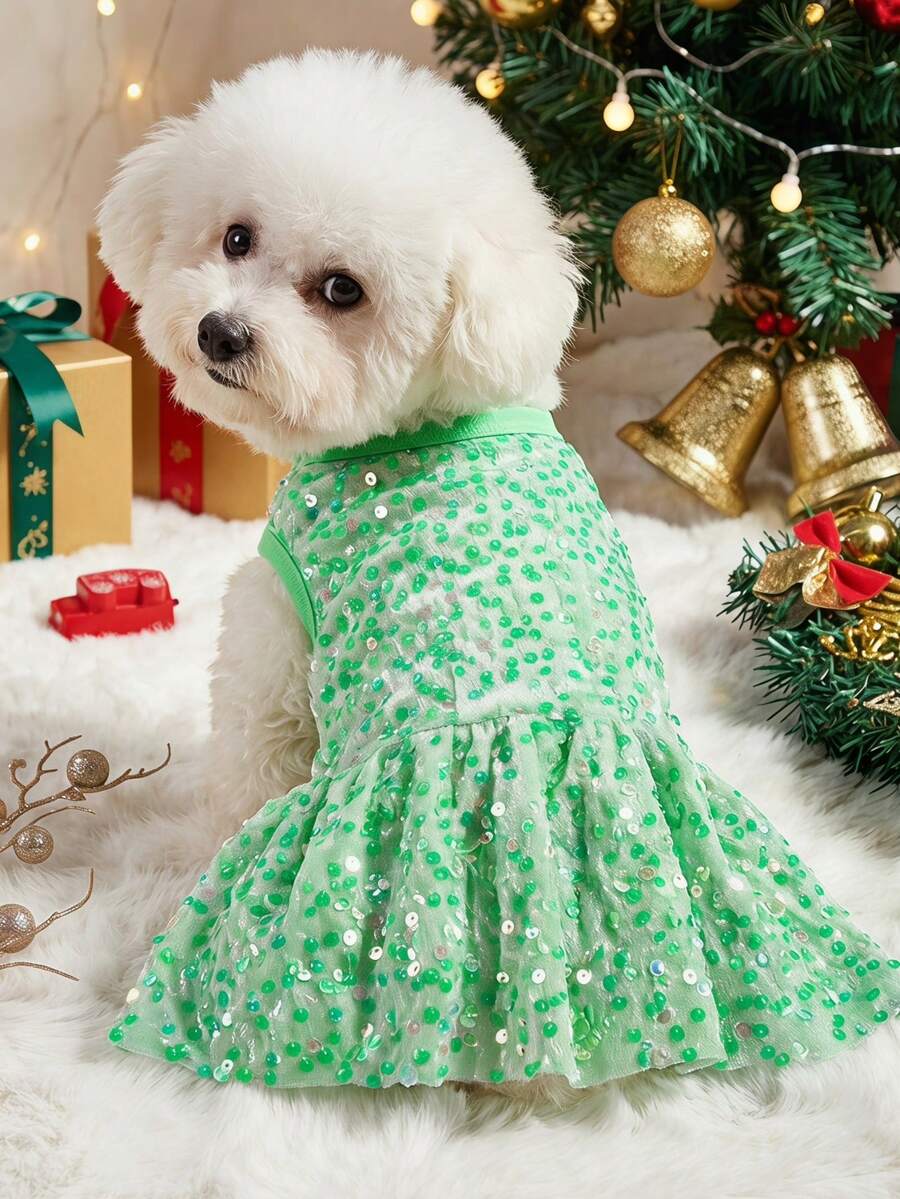 PETSIN Christmas Sequin Princess Dress Suitable For Cats & Dogs, Party Sparkly Skirt - Mint Green - View 1