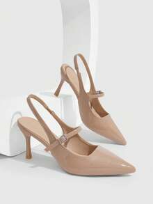 CUCCOO SZL Women's Pointed Toe Stiletto High Heel Slingback Pumps, Apricot Color, Fashionable Minimalist Sexy Party Banquet Gathering Date High Heels Fall Shoes - Apricot - View 1