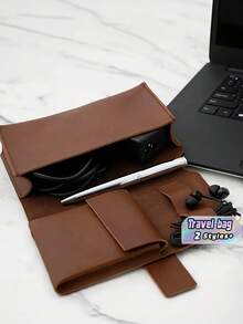 Electronics Organizer, Travel Cable Organizer Bag, PU Leather Electronic Device Storage Pouch, Water-Resistant Cord Organizer For Cables, Chargers, Power Bank, Earbuds, USB Drives, SD Cards, Portable Travel Pouch For Office, Commute And Home - View 1