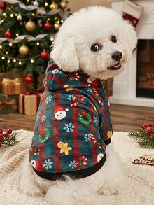 PETSIN 1pc Pet Plaid Green Fleece Hooded Sweatshirt, Christmas - Multicolor - View 3