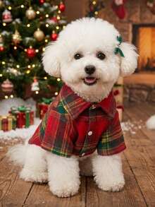 PETSIN 1pc Christmas Mixed Color Checkered Warm Lining Pet Shirt - Multicolor - View 4