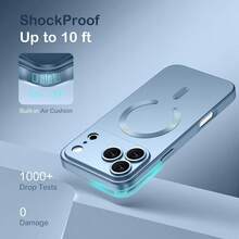 Teckwe 手機殼－新款奢華磨砂半透明磁吸手機殼，相容 iPhone 18 17 16 15 14 13 12 11 Pro Max Air，附防震框架與相機保護蓋，磨砂金屬質感，金屬漆耐磨，鏡頭保護軟框防震保護殼 - 淺藍色 - 查看 5